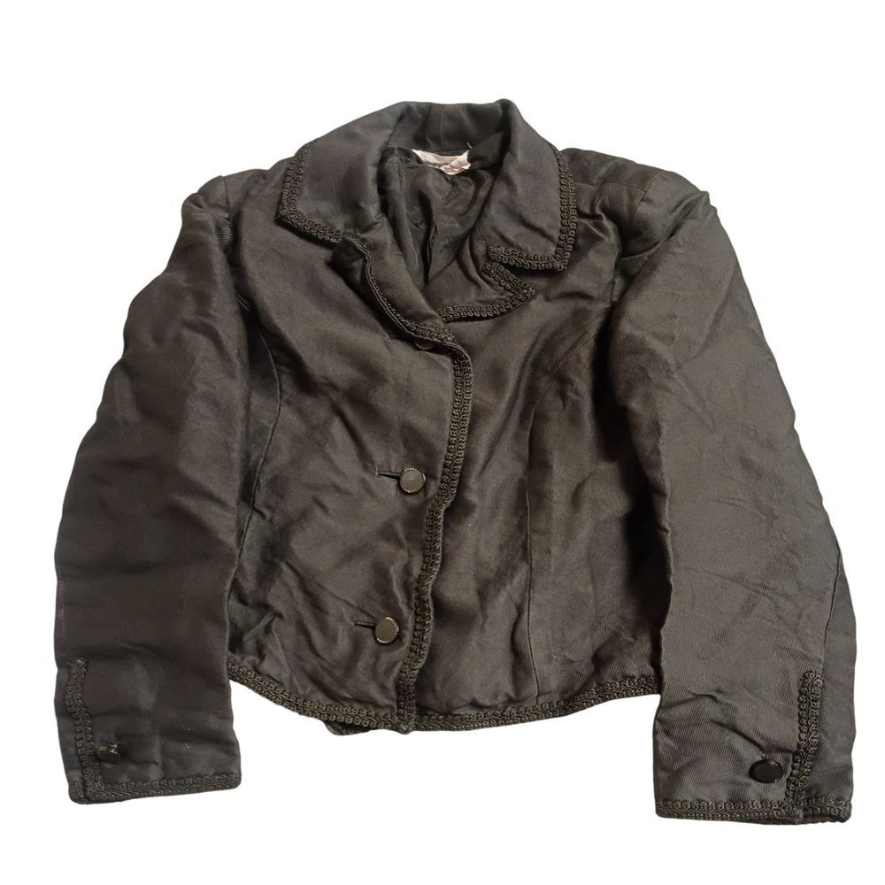 Lord & Taylor Cropped Blazer Womens Small Gray Vintage Braided Trim Jacket